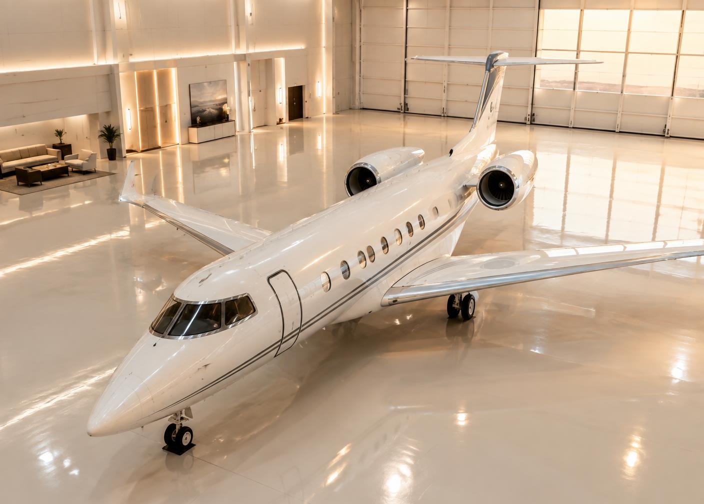 Jet in luxury hangar